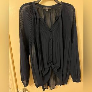 Size large very sheer navy blue blouse button down or tie front long sleeve